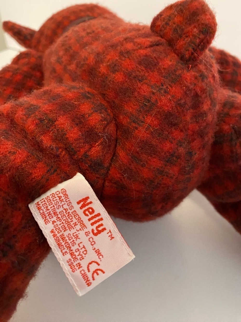 Vintage Russ Berrie Nelly 13" Plush Teddy Bear Flannel Red & Black Plaid #4820 - Picture 5 of 6